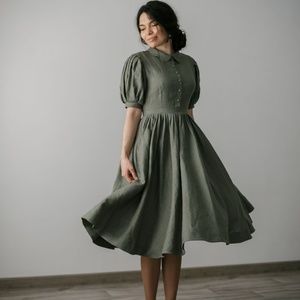Little Women Atelier Beth Dress with Short Sleeves in Sage Green